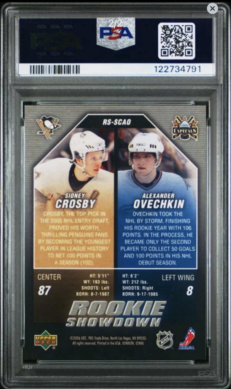Upper Deck 2005-06 Rookie Showdown Crosby Ovechkin #RS-SCAO PSA 9 RC view 2