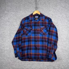 Vintage Pendleton Board Shirt Mens Medium M Blue Red Plaid Wool Loop Collar 60s