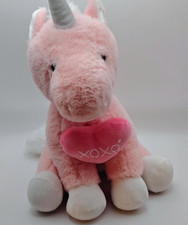 VALENTINE UNICORN PLUSH XOXO PINK  WHITE HEART SM.SILVER HEART 15" TALL