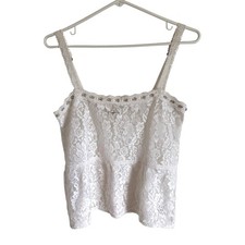 VTG Y2K Abercrombie Fitch White lace Cami Beaded Sheer Large McBling Coquette