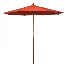 Pemberly Row 7.5' Push Lift Wood Pole Patio Umbrella in Olefin Sunset Fabric