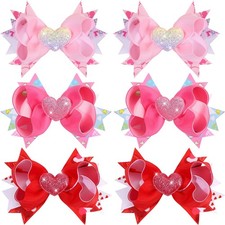 Valentine Hair Bows For Girls Pink Love Heart Pattern Alligator Clips Kids