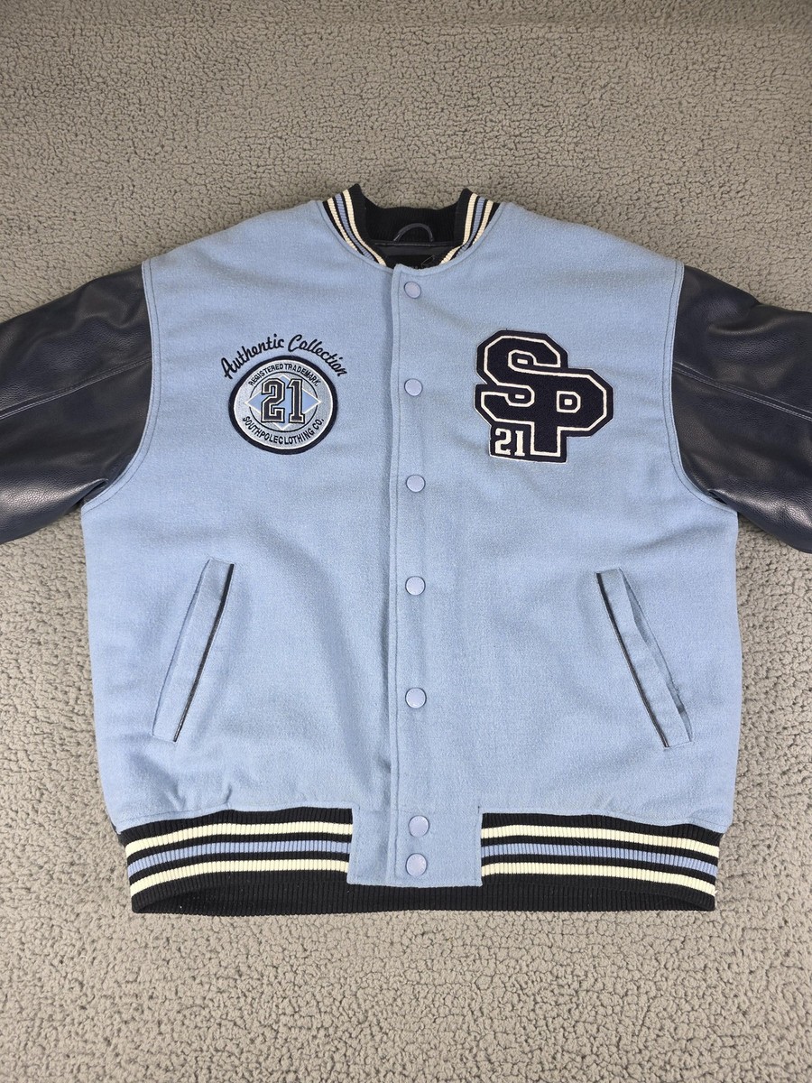 Southpole Varsity Jacket Mens Medium Blue Navy Faux Leather
