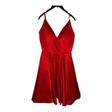 Women's Red Satin V-Neck Spaghetti Strap Fit & Flare Party Dress Size 4