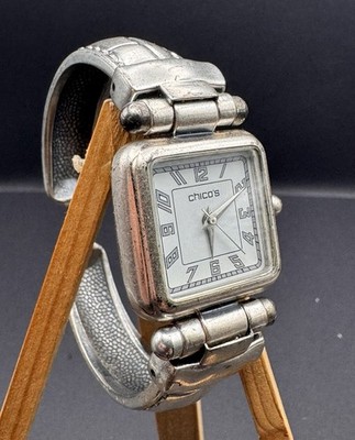 Chico's Silver Tone Spring Bracelet Watch with White Dial Japan Stainless Steel