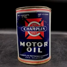 RARE~ CHAMPLIN ONE QUART MOTOR OIL TIN CAN CHAMPLIN REFINING CO ENID OKLAHOMA