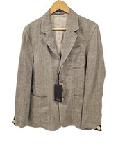 Massimo Dutti Extrafine Linen Men Jacket Blazer With Leather Details EU48