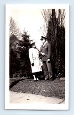 Old Vintage Photo MAN WOMAN ARMY SOLDIER IN UNIFORM 1943 ANTIQUE SNAPSHOT