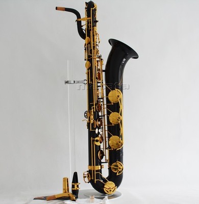 Black Lacquered Baritone Saxophone Sax Low A With 2 Necks