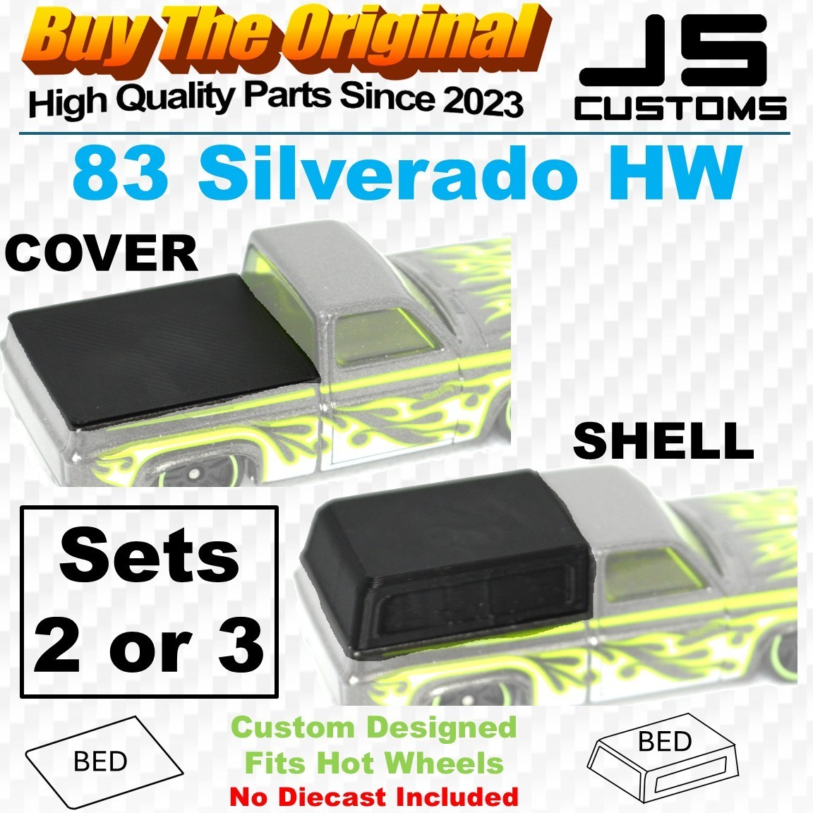83 Silverado Hot Wheels - sets 2 or 3 - Bed cover or Shell - Parts