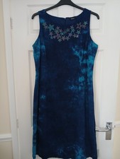 Roman Blue Tie Dye Star Shift Dress UK 16 Sleeveless, Knee Length, Denim, Zip