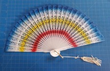 Vintage Plastic Celluloid Hand Fan with Tassel Fake Ivory 7.5"