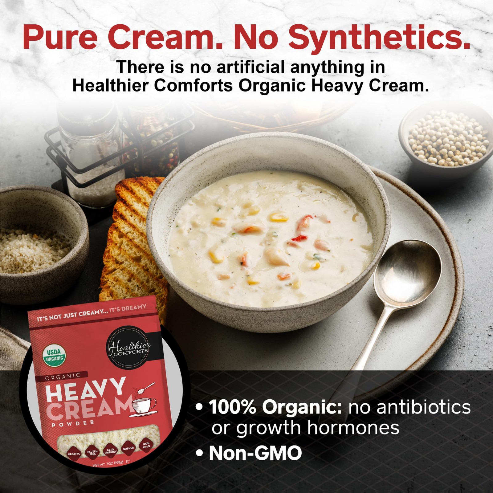 Organic Heavy Cream Powder, 72% Butterfat, USDA & Kosher, Gluten-Free, Keto