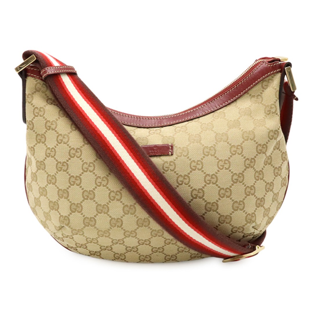 GUCCI GG Canvas Crossbody Bag with Leather Trim in Beige & Red Featuring Gold Hardware