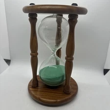 8” Sand 30 Min Timer Hourglass Wood Nautical Maritime Vintage Green Sand Clock