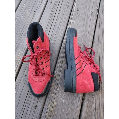 Vintage 90s y2k Aerosoles Ankle Boots Red Suede Striped Platform Lace Up 7.5 B