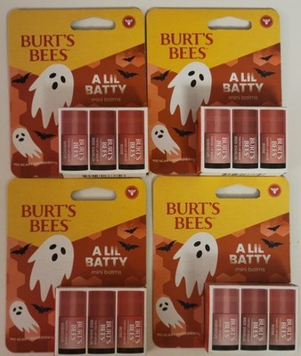 4x Burt s Bees Tinted Mini 3pc Lip Balm Lot Red Dahlia, Rose, Hibiscus Lil Batty
