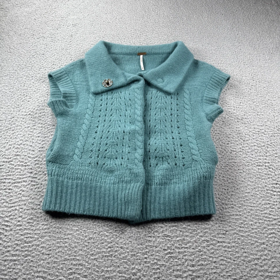 Suéter Free People para mujer XS tejido con cable frontal a presión lana de cordero angora cottagecore Foto 3 de 4