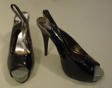 Steve Madden Open Toe Slingback Stiletto Man Made Female Adult 8.5 Black/Gray So