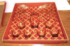 Akro Agate 16 Pc Small Stippled Band Trans. Yellow/Topaz Tea Set W/Box