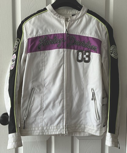 Harley Davidson Women's Motorcycle Jacket XL White Purple Cruiser Riding Gear