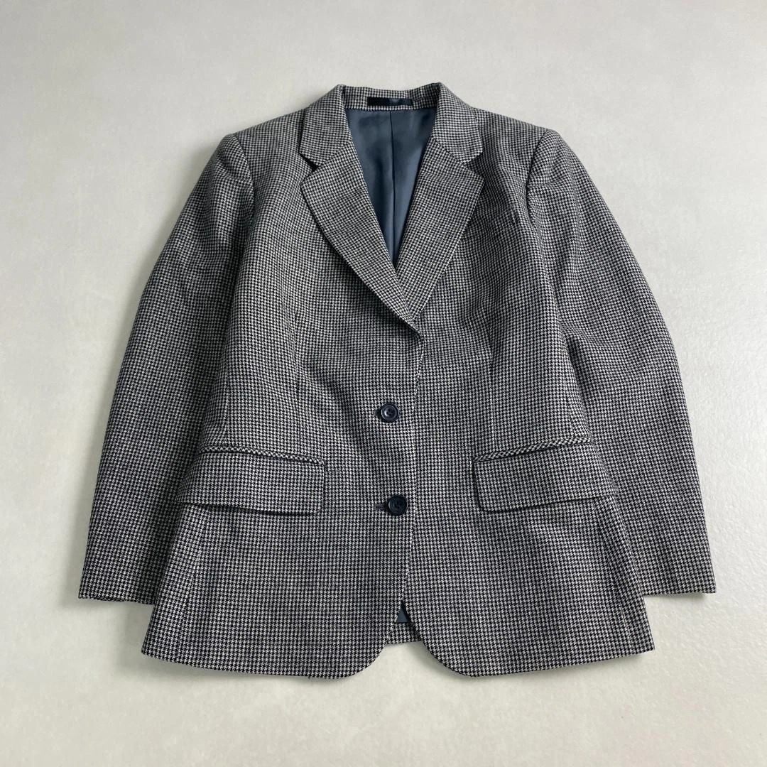 Conjunto de traje falda plisada chaqueta de lana pata de gallo vintage de Burberrys gris W4209