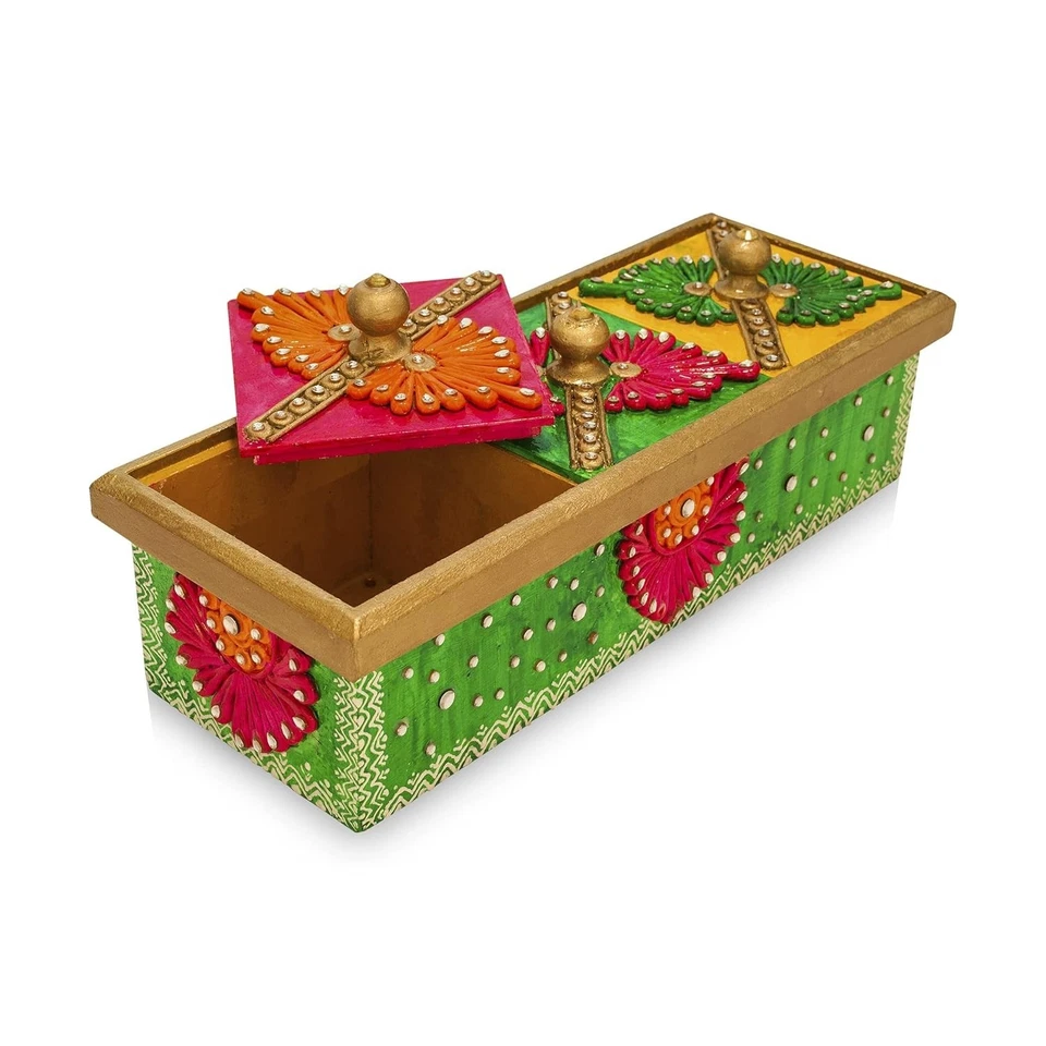 Handcrafted Wooden Decorative Dry Fruits Container Storage Box Size 13x5x4 inch - Image 4 of 4