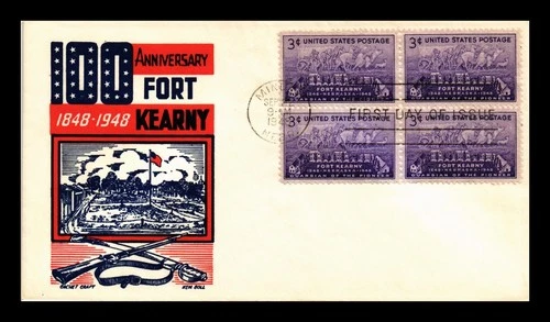 US COVER CACHET CRAFT BLOCK OF 4 FIRST DAY OF ISSUE FORT KEARNY 1848 TO 1948