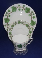 CROWN STAFFORDSHIRE 3 Piece Tea Cup Saucer Set - TRIO - Green Ivy w/Gold Trim