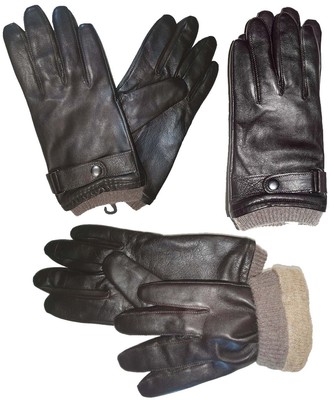 Men s Gloves Genuine Lambskin Leather Winter Gloves Wool lined brown gloves