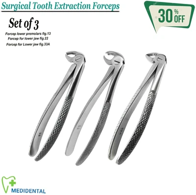 TK PLUS Set er 3 Extraktionszange Chirurgische Instrumente Lower Incisor Jaw & Molar New