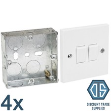 4x Double Light Switch 2 Gang 2 Way 10A White and 25mm Single Metal Back Box
