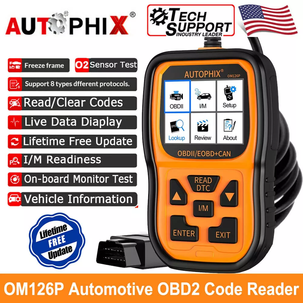 AUTOPHIX OBD2 Scanner Enhanced OM126P Vehicle Code Reader Auto Diagnostic  Scan Tool Check Engine Light Read/Erase Fault Code Smog Test for All OBDII