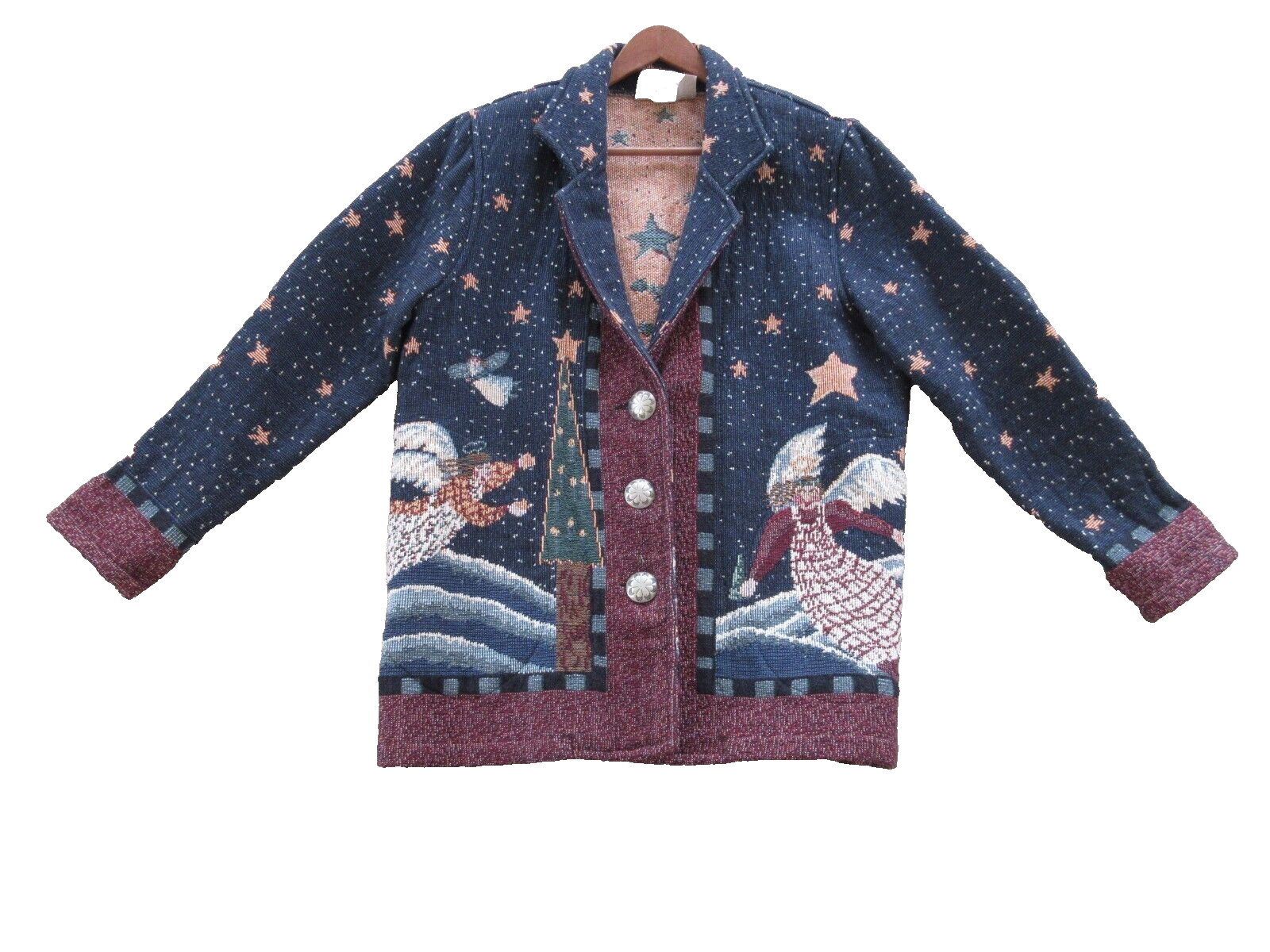 Giacca Arazzo Donna Dipinta Pony Donna Blu 100% Cotone Design Angelo Medio VINTAGE