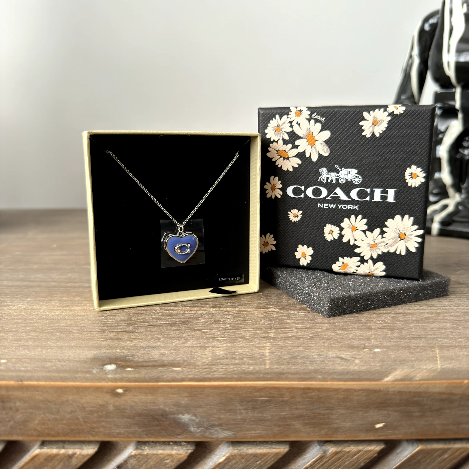 COLLANA COACH CUORE ciondolo argento viola logo rodiato nuova con scatola
