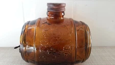 Vintage Amber Glass Keg Decanter Whiskey Barrel  Grape Pattern Cork Pre-owned