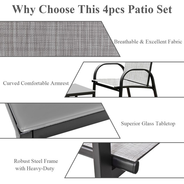 4 Pcs Patio Furniture Set Sofa Coffee Table Steel Frame Garden Deck Gray New For Sale Online