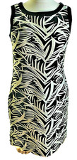 POMODORA DRESS- Black/White Leaf Print, Linen, Knee Length UK 12-SALE 50% OFF