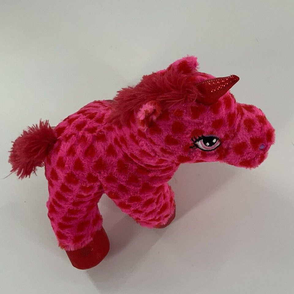 Unicorn Bright Pink Heart Valentine Stuffed Animal Embroidered Eyes 12