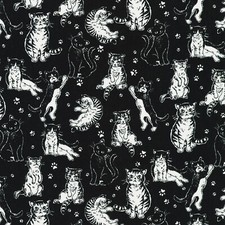 Feline Drive Fabric WHISKERS TAILS Black White Cats Black - Sold by the Yard