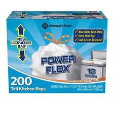 Member's Mark Power Flex Tall Kitchen Drawstring Trash Bags 13 Gallon, 2 Rolls
