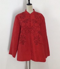 Danny Noble Off The Cuff Red Silk Embroidered Mandarin Style Coat Size 1x