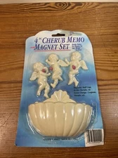 Vintage Cherub Memo Fridge Magnet Set JSNY Angels Kitchen Decor 4 Piece Cute