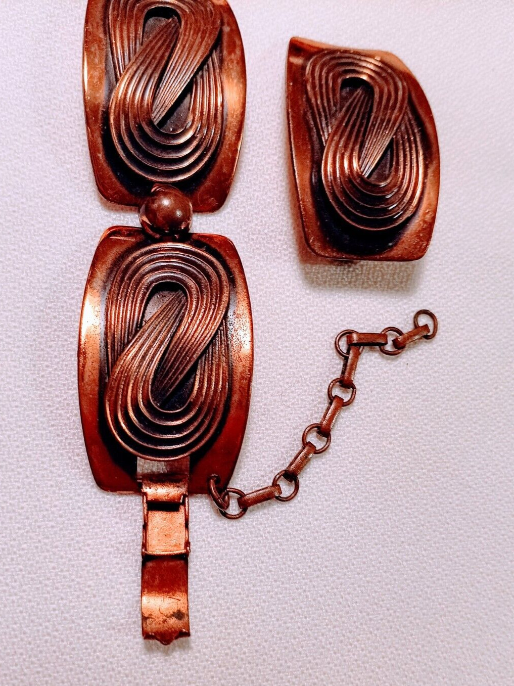 Solid Copper Bracelet and Earrings Set Modernist … - image 1