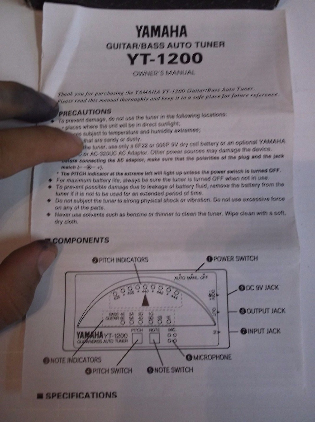 Yamaha YT1200 Guitar / Bass Auto Tuner In Box w/ Manual Musician's