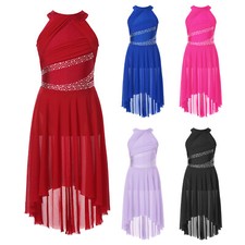 Kids Girls Rhinestone Leotard Dance Dress Lyrical Modern Contemporary Costume