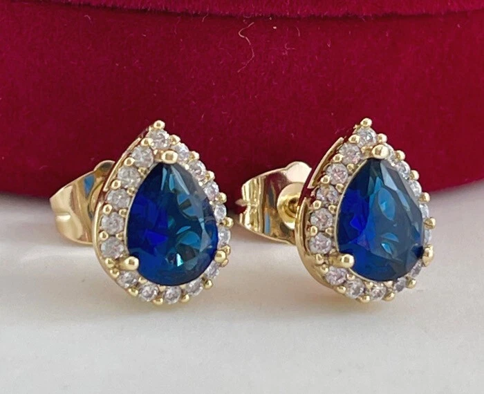 Luxus Ohrringe Ohrstecker Zirkonia Blau 585er Gelbgold 14K vergoldet Damen - Bild 3 von 4
