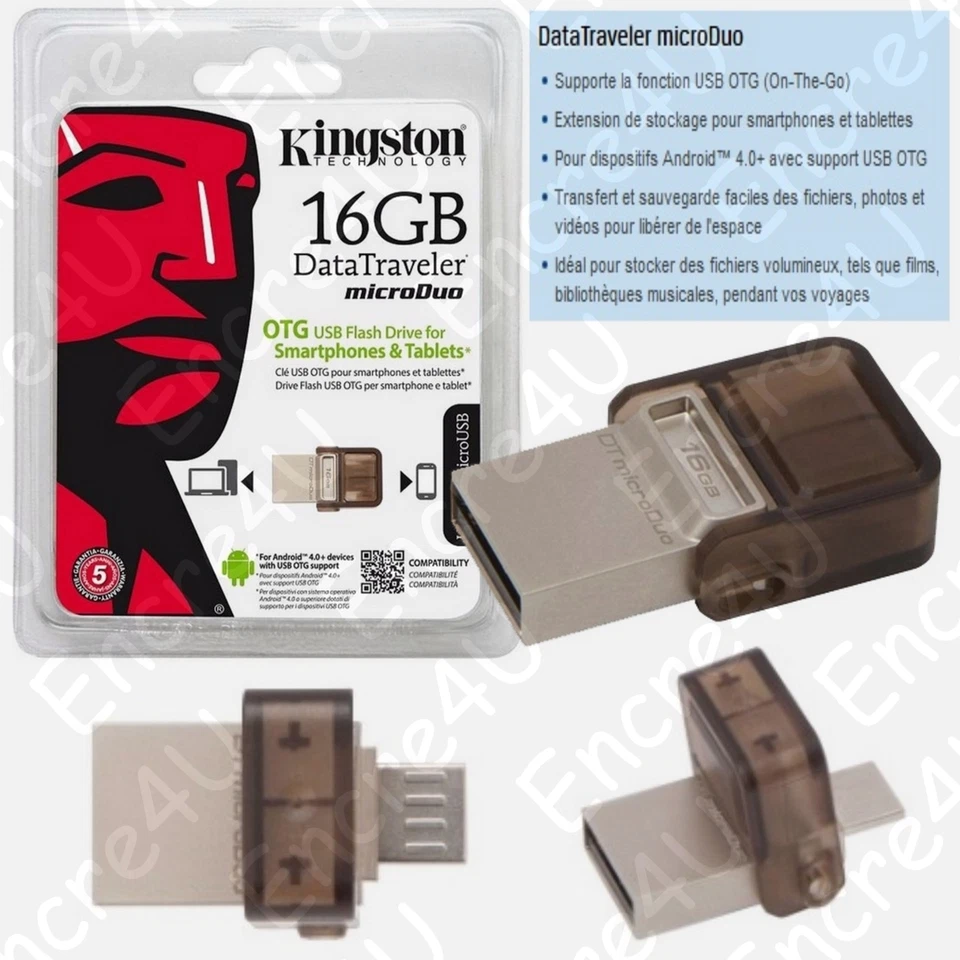 Clé USB 16 Gb OTG Datatraveler MicroDuo Kingston vendue aussi en 8 32 64 Giga Go
