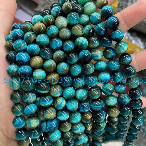 Natural 6/8/10/12mm Peacock Green Tiger Eye Bead Round Gemstone Loose Beads 15'' - Picture 16 of 16