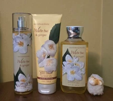 Set of 3 Bath & Body Works WHITE TEA & GINGER Body Cream, Mist & Shower gel